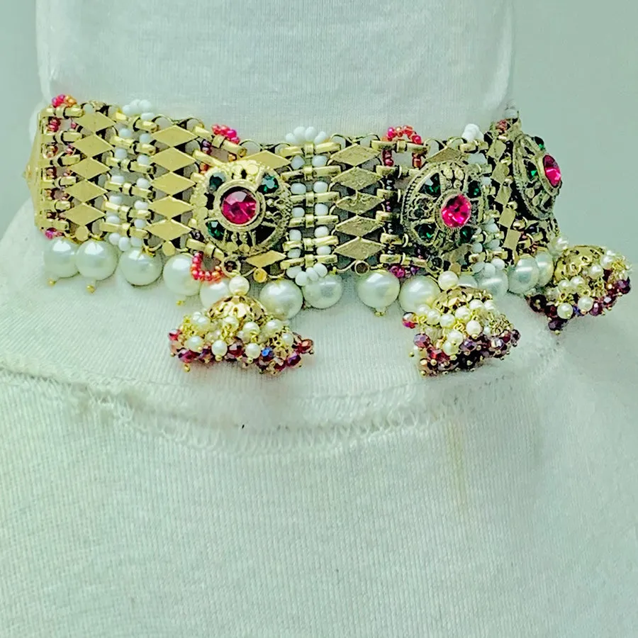 Statement Collar Choker With Multicolor Beads And Pearls