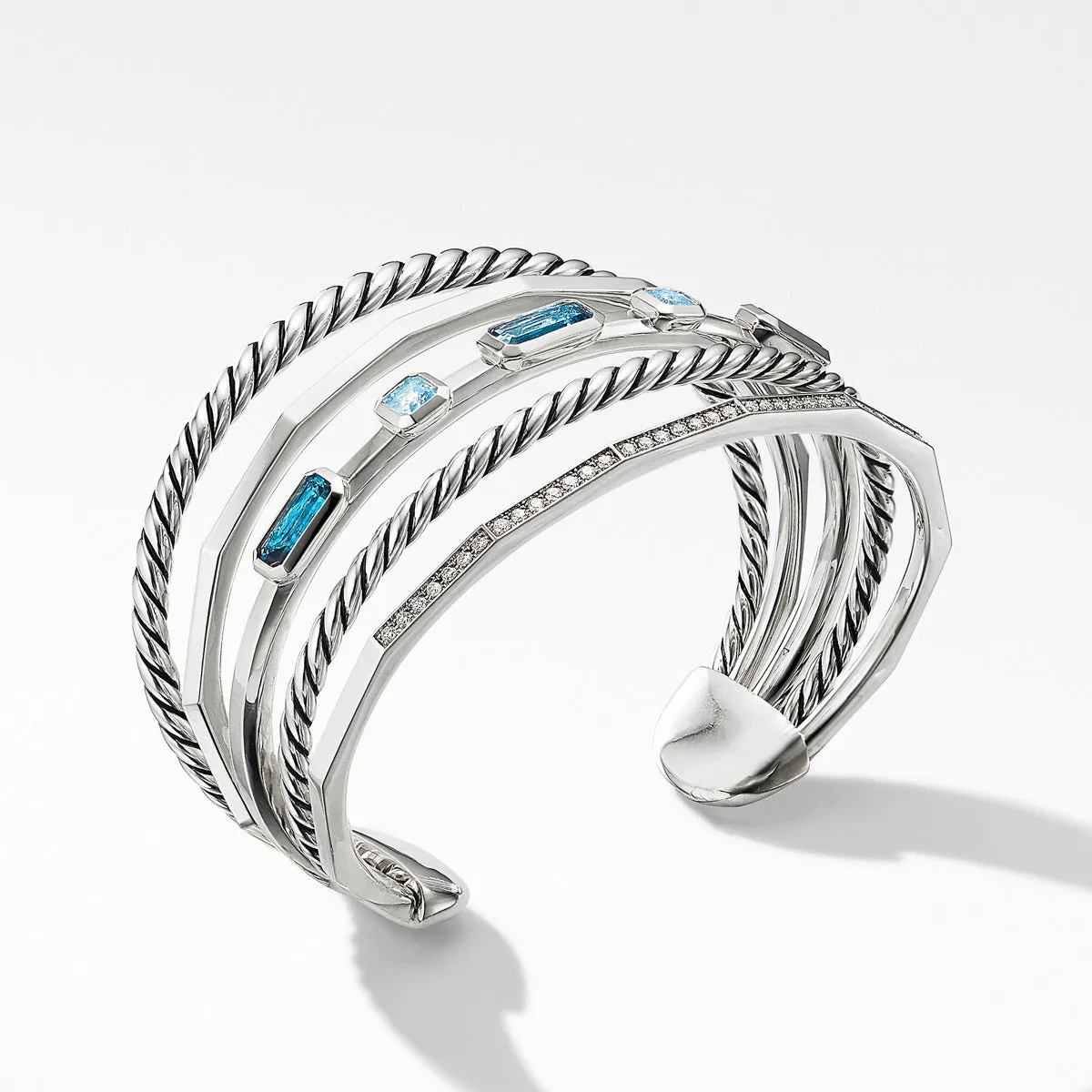 Stax Narrow Cuff Bracelet with Hampton Blue Topaz and Diamonds