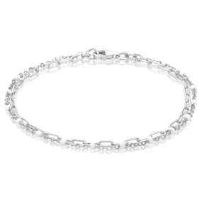 Sterling Silver 19cm White Enamel Double Row Bracelet