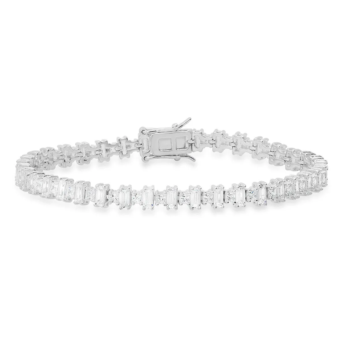 Sterling Silver 7.25" Princess & Baguette-cut CZ Tennis Bracelet