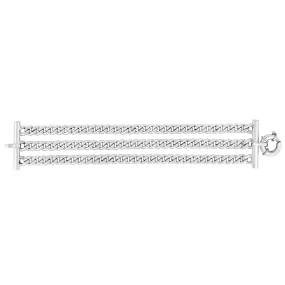 Sterling Silver Big Triple Link Chain Women's Bracelet, 7.5"