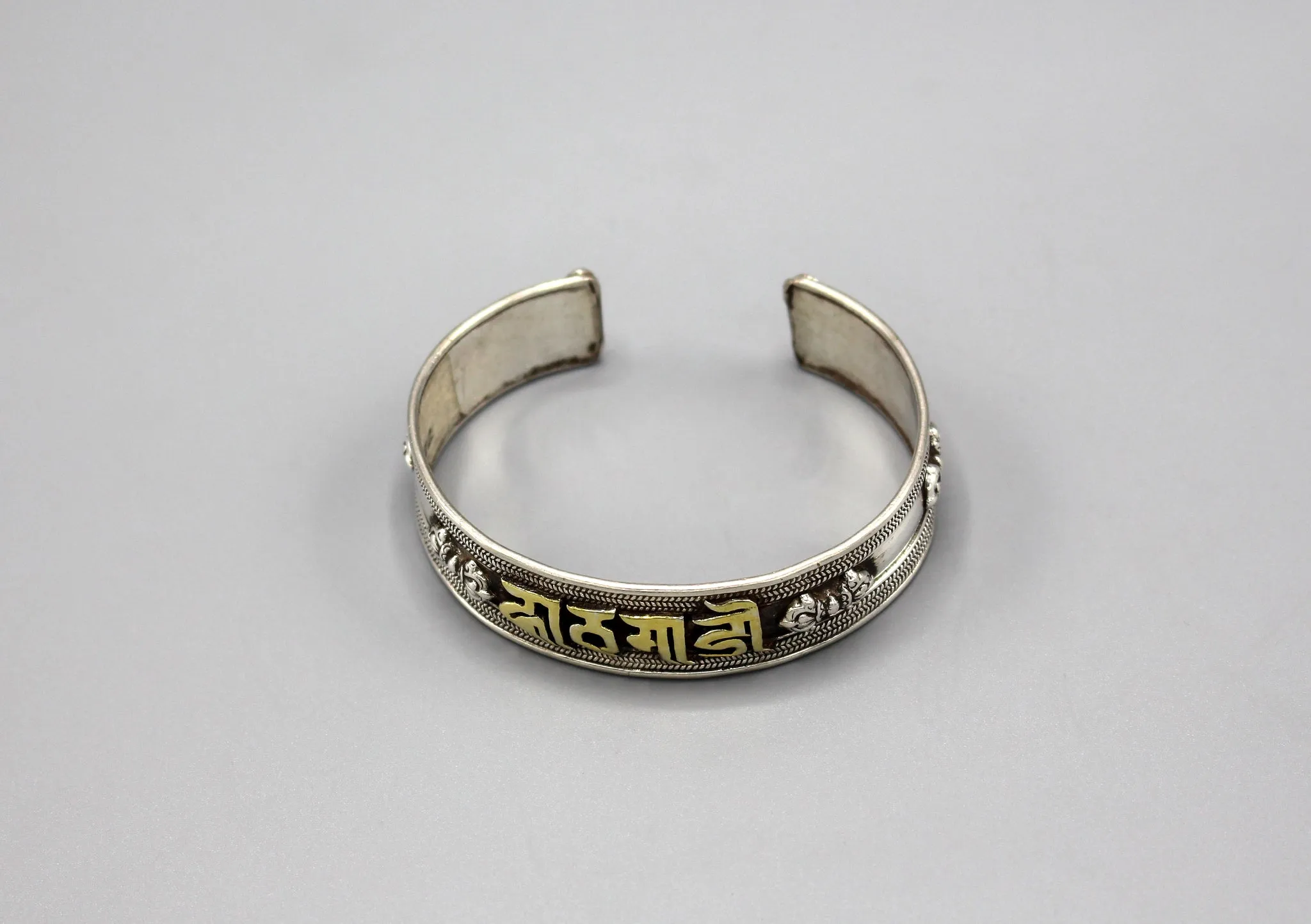 Sterling Silver Nepali Letter Kathmandu Carving Tibetan Bracelet