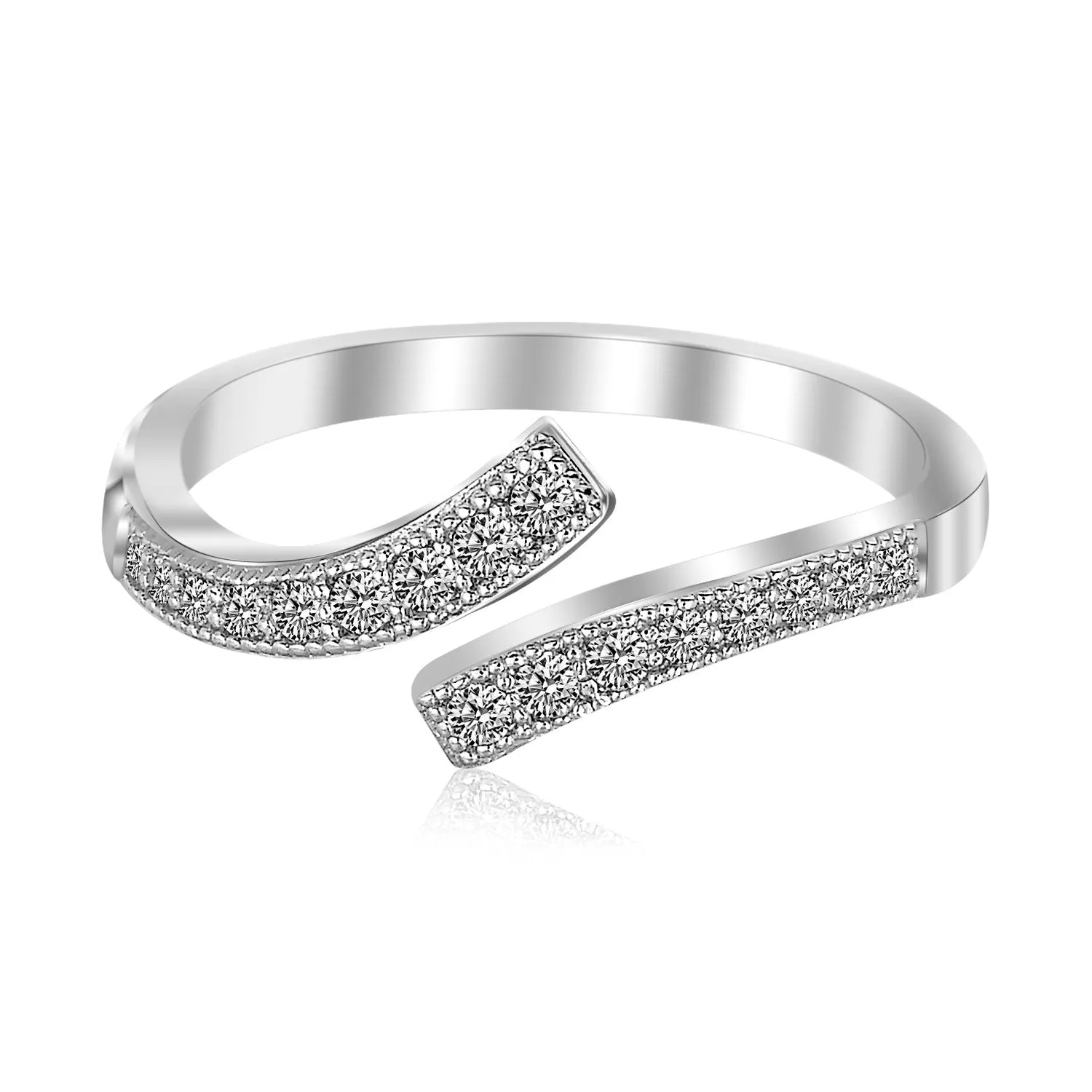 Sterling Silver Rhodium Plated White Cubic Zirconia Overlap Toe Ring