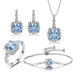 Sterling Silver925 Necklace Sky Blue Topaz Four-Piece Set