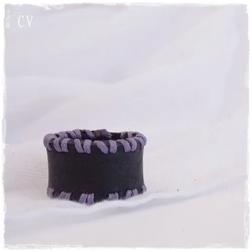 Stitched Black Leather Ring