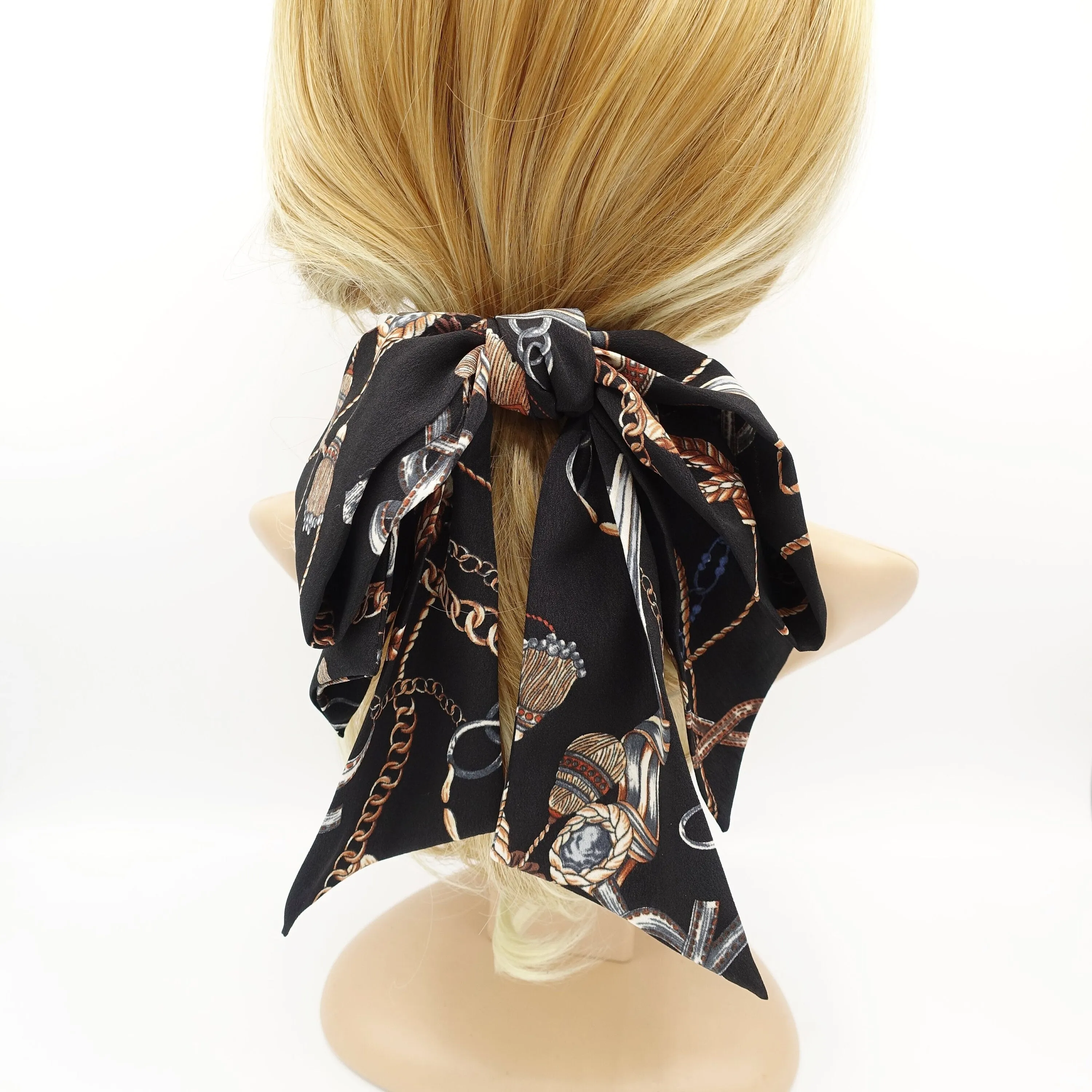 tassel chain print  layered droopy tail bow french barrette retro style women hair accessory