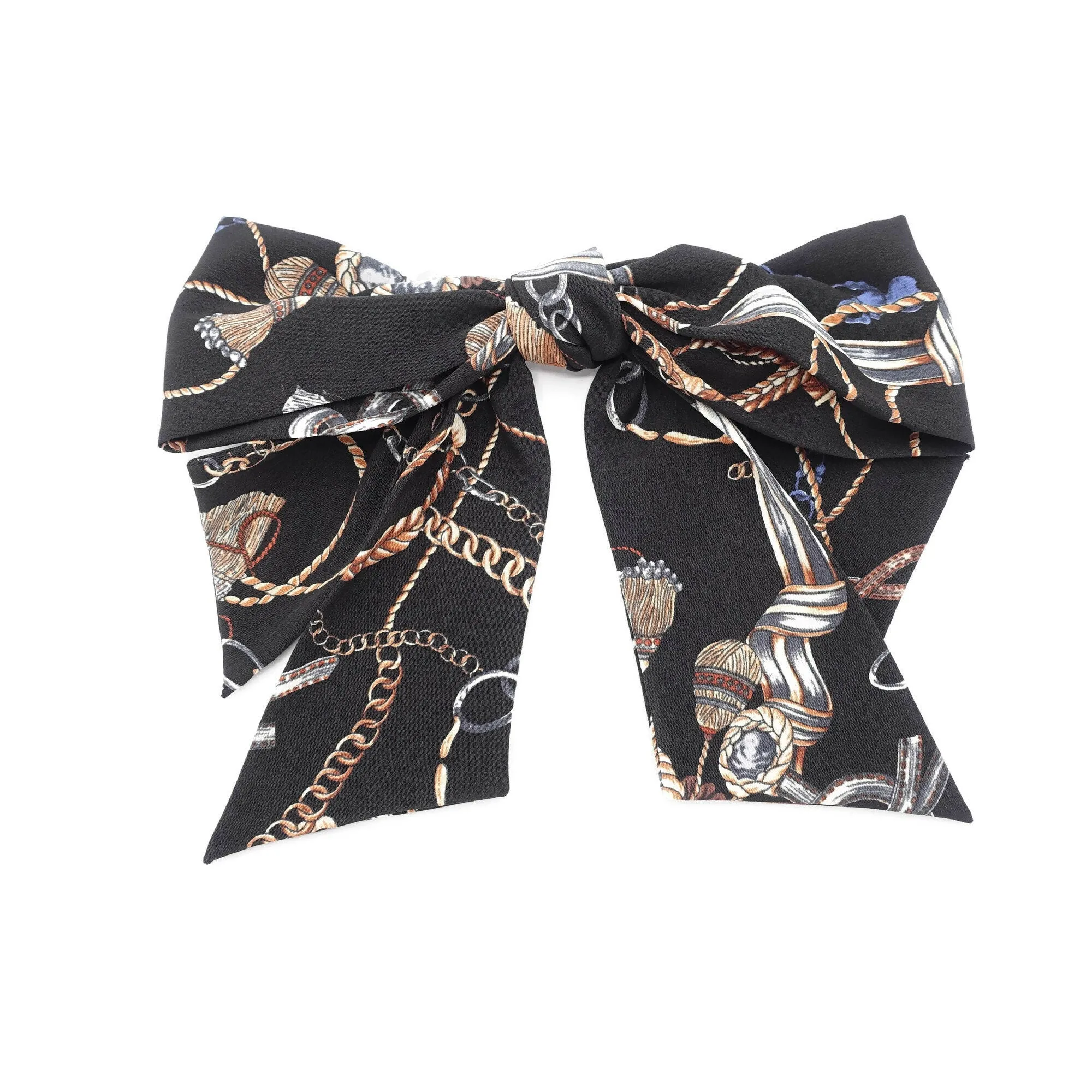 tassel chain print  layered droopy tail bow french barrette retro style women hair accessory