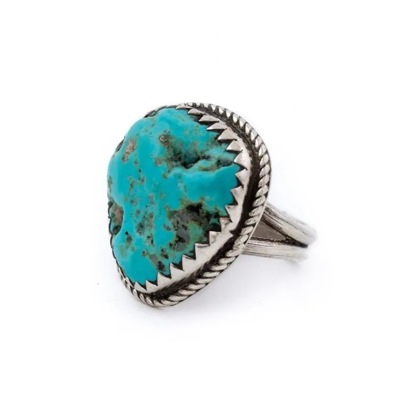 Textured Rugged Vintage 1970s Navajo Turquoise Ring