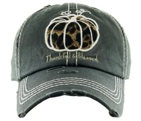 Thankful & Blessed Vintage Baseball Cap Hat - Black