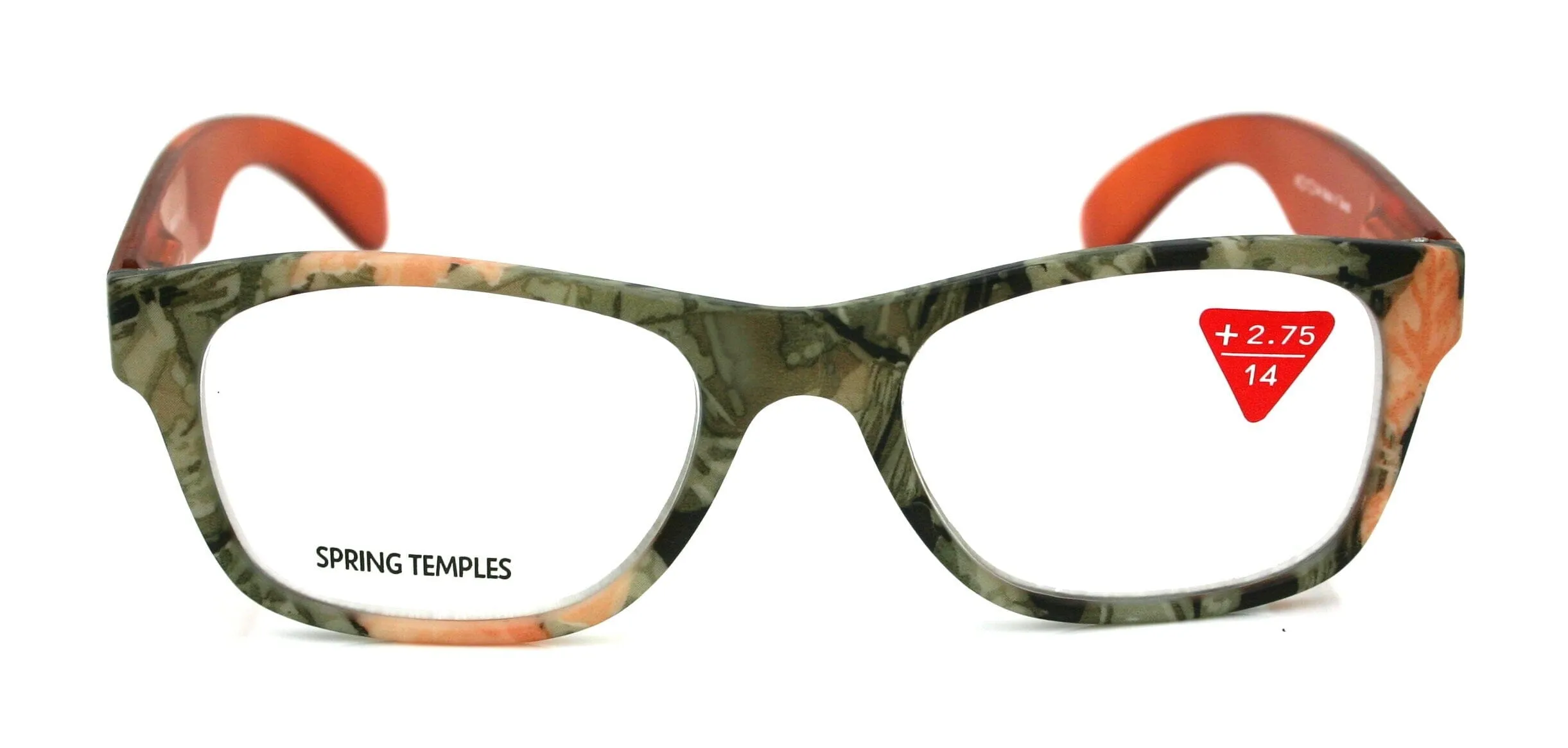 The Forester, (Premium) Reading Glasses, High End Reader  1.25 to  3 Magnifying, Square Style (Orange Camouflage) Frame. NY Fifth Avenue