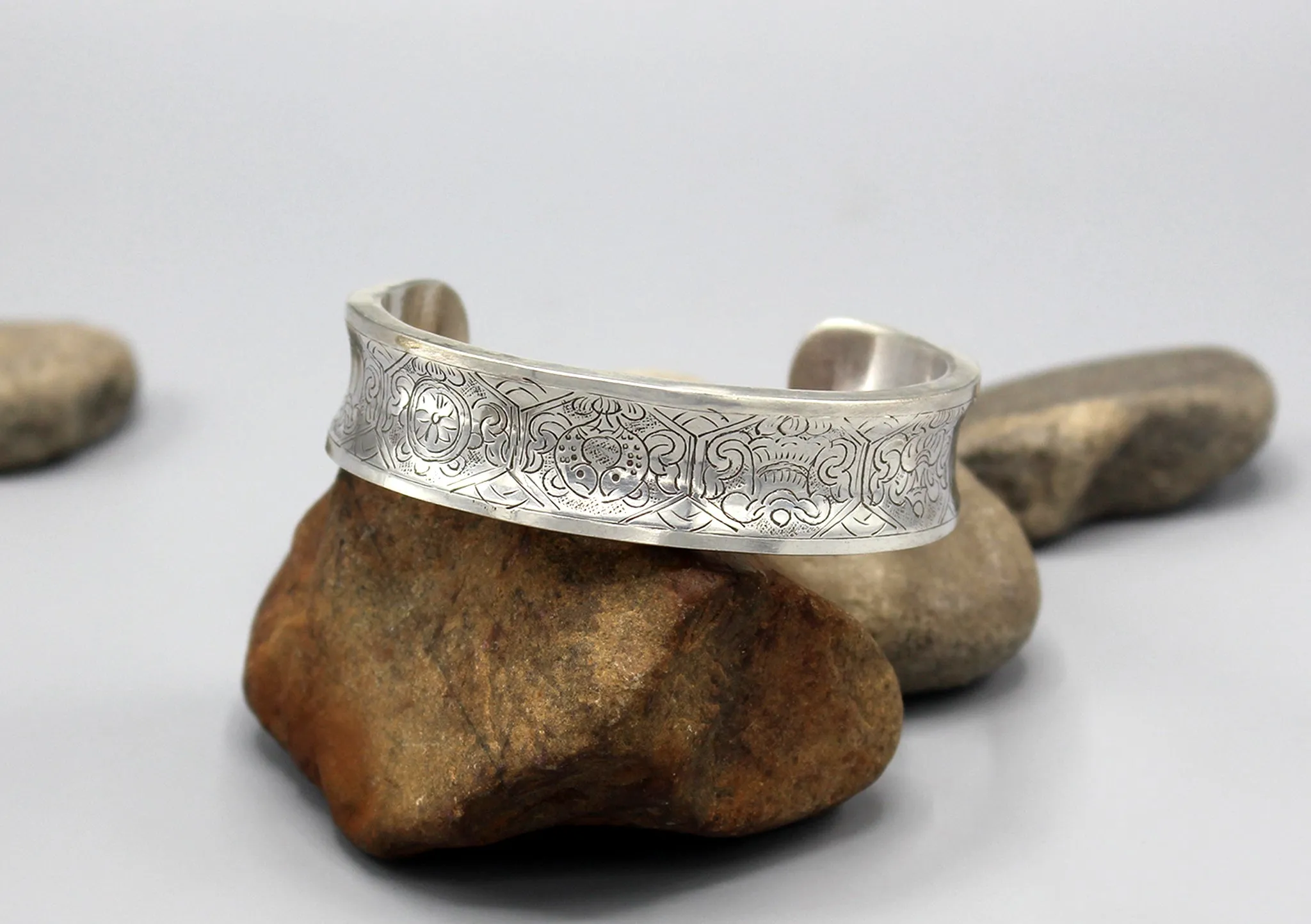 Tibetan Auspicious Symbol Sterling Silver Bracelet