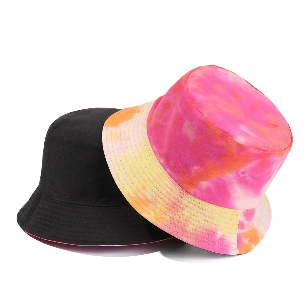 Tie-dyed fisherman hat double-sided double-sided hat avocado zebra cow print foldable outdoor sun hat fisherman hat