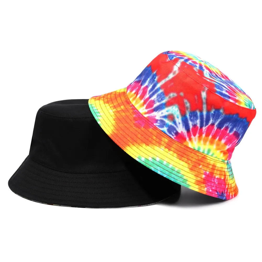 Tie-dyed fisherman hat double-sided double-sided hat avocado zebra cow print foldable outdoor sun hat fisherman hat