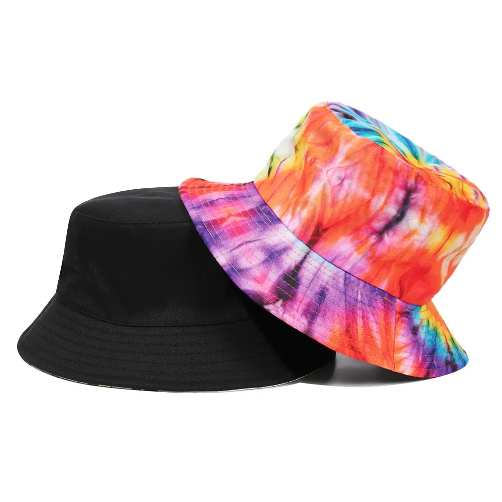 Tie-dyed fisherman hat double-sided double-sided hat avocado zebra cow print foldable outdoor sun hat fisherman hat