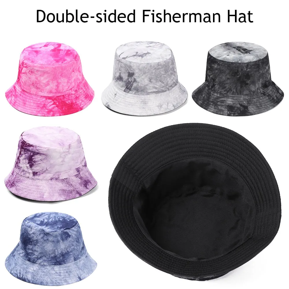 Tie-dyed fisherman hat double-sided double-sided hat avocado zebra cow print foldable outdoor sun hat fisherman hat