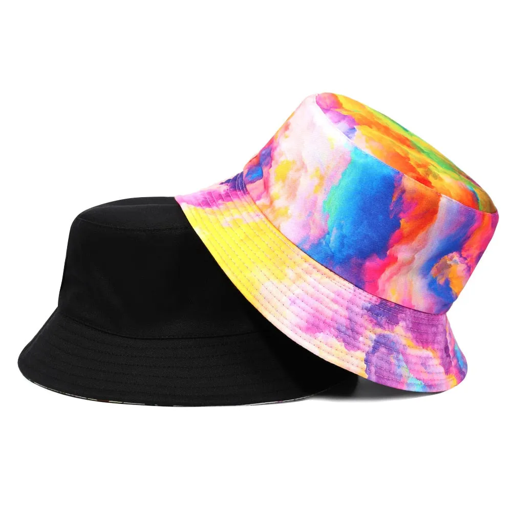 Tie-dyed fisherman hat double-sided double-sided hat avocado zebra cow print foldable outdoor sun hat fisherman hat