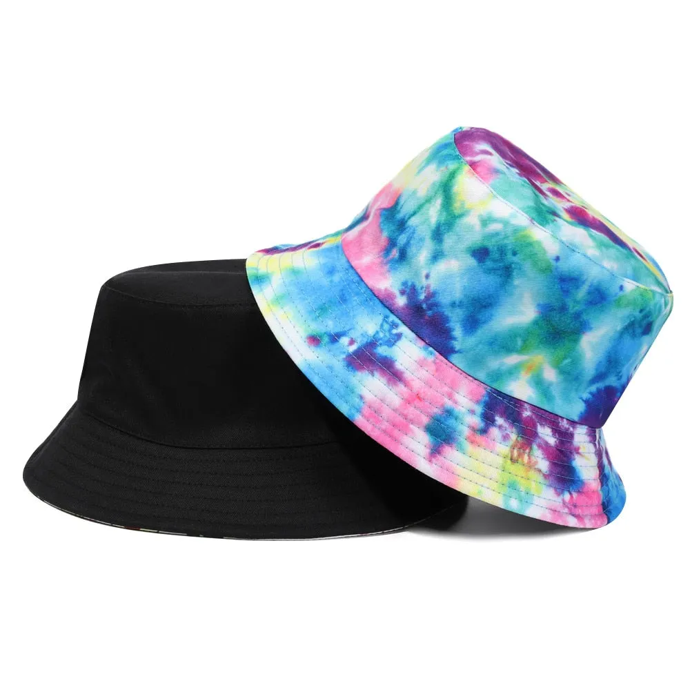 Tie-dyed fisherman hat double-sided double-sided hat avocado zebra cow print foldable outdoor sun hat fisherman hat