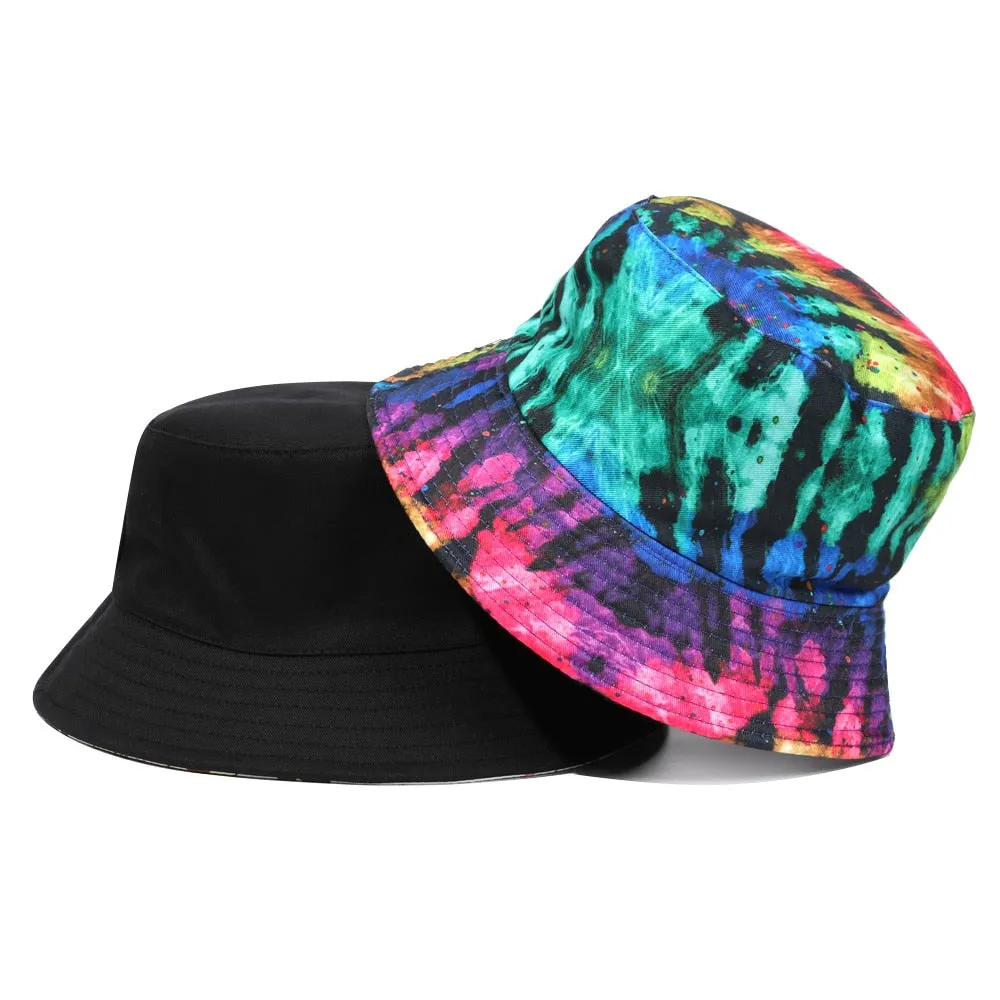 Tie-dyed fisherman hat double-sided double-sided hat avocado zebra cow print foldable outdoor sun hat fisherman hat