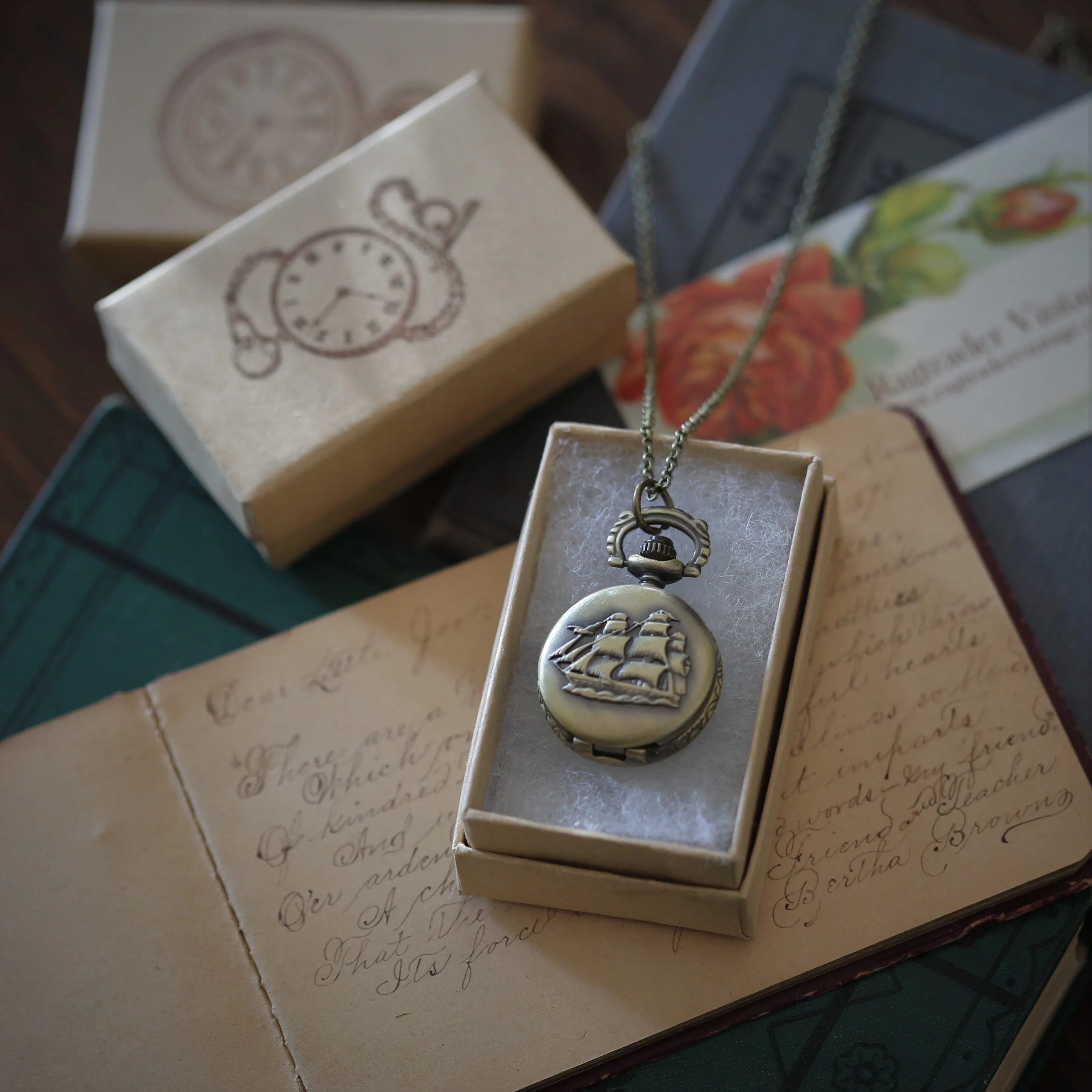 Time Lord Watch Necklace in Antique Brass Finish - Choose Ship, Clock Face, Zodiac or Time Lord