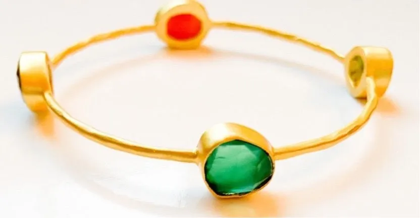 Timeless Gold Vermeil Multi-Gemstone Bangle Bracelet 7.5”