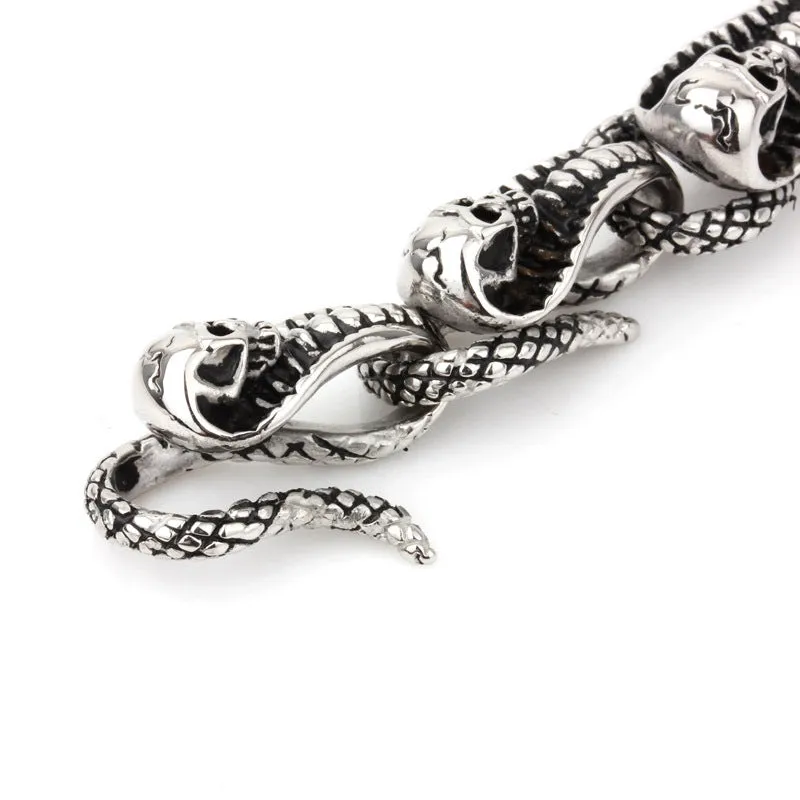 Titanium Steel Skull Bracelet with Spirit Snake Design - Trendy Men's Jewelry