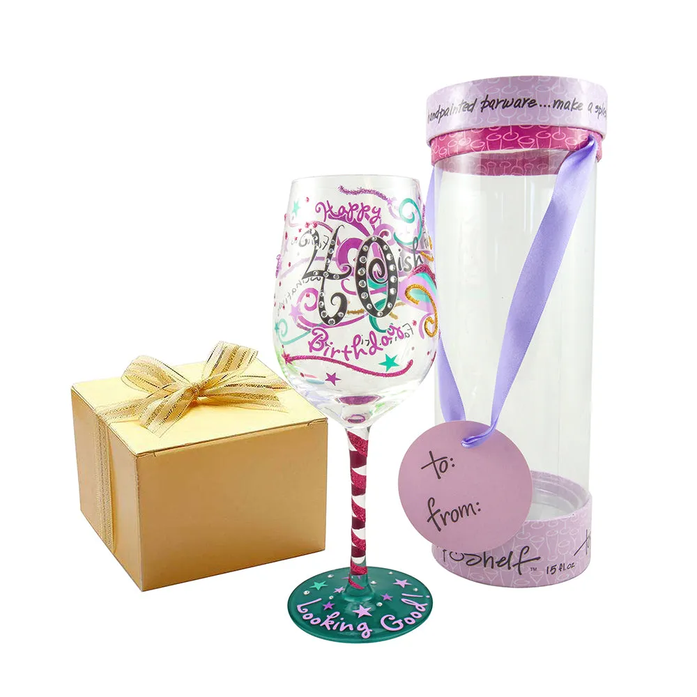 Top Shelf Decorative Multicolored 40ish Birthday Wine Glass (WS)