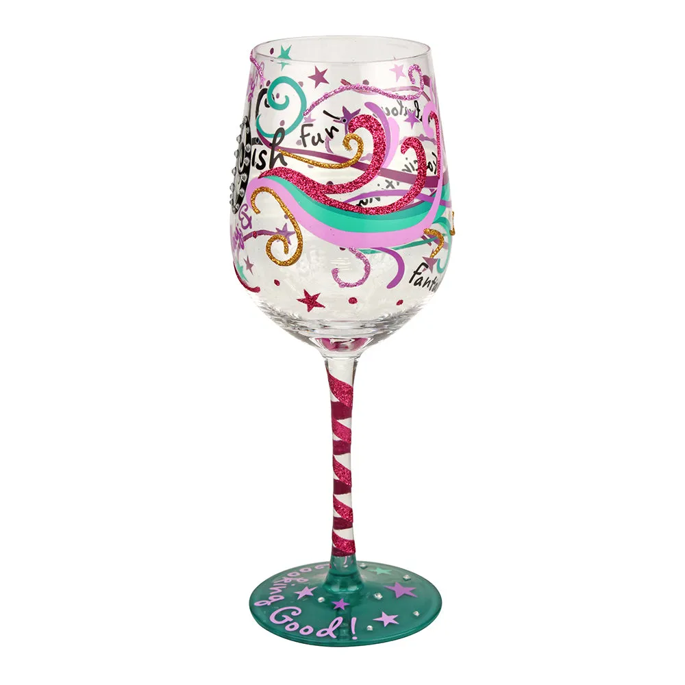 Top Shelf Decorative Multicolored 40ish Birthday Wine Glass (WS)