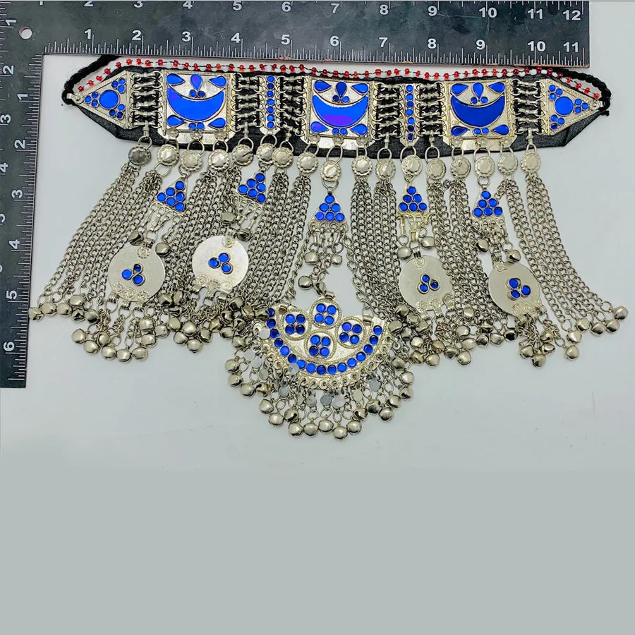 Traditional Boho Kuchi Blue Choker Necklace