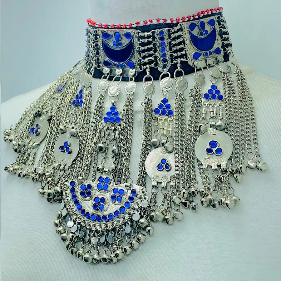 Traditional Boho Kuchi Blue Choker Necklace