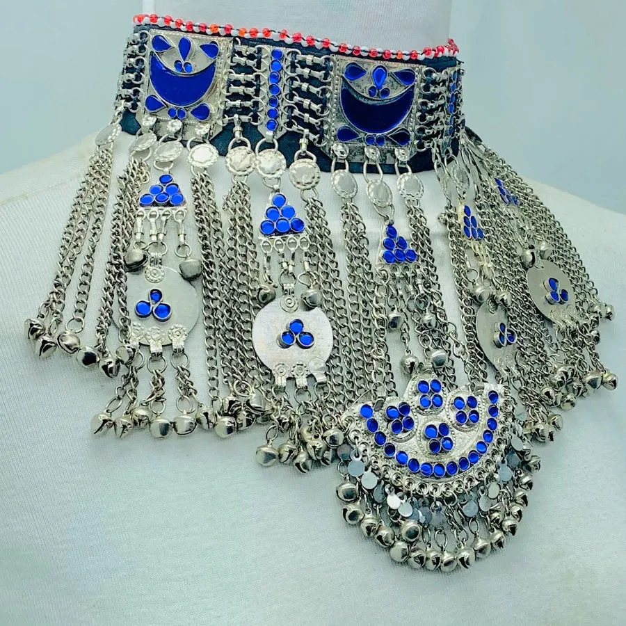 Traditional Boho Kuchi Blue Choker Necklace