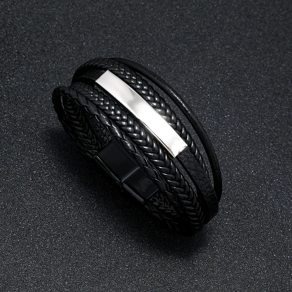 Trendy Leather 21CM  Bracelets For Men Multilayer Bracelet Stainless Steel  Braided Rope Bracelets for Male Female Jewelry Gifts