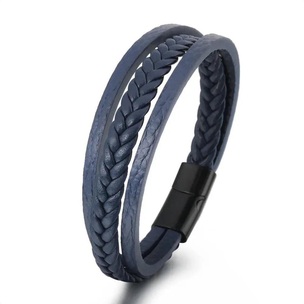 Trendy Leather 21CM  Bracelets For Men Multilayer Bracelet Stainless Steel  Braided Rope Bracelets for Male Female Jewelry Gifts