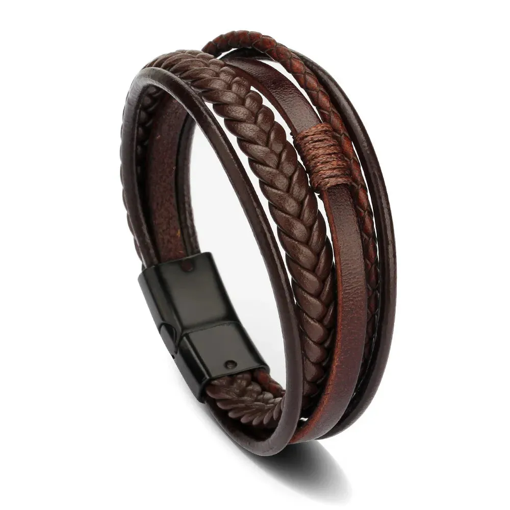 Trendy Leather 21CM  Bracelets For Men Multilayer Bracelet Stainless Steel  Braided Rope Bracelets for Male Female Jewelry Gifts