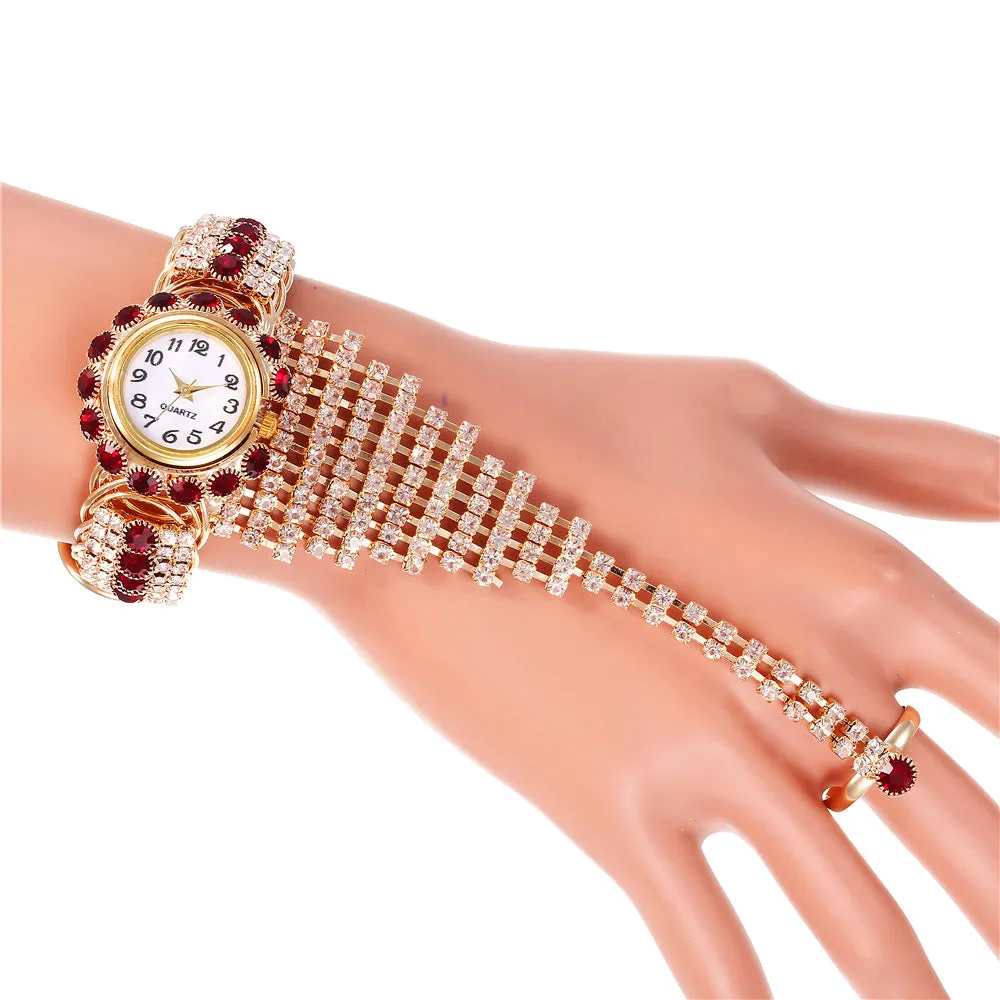 Trendy Women's Diamond Claw Chain Ring Set Watch Fashion Women's Wrist Watch