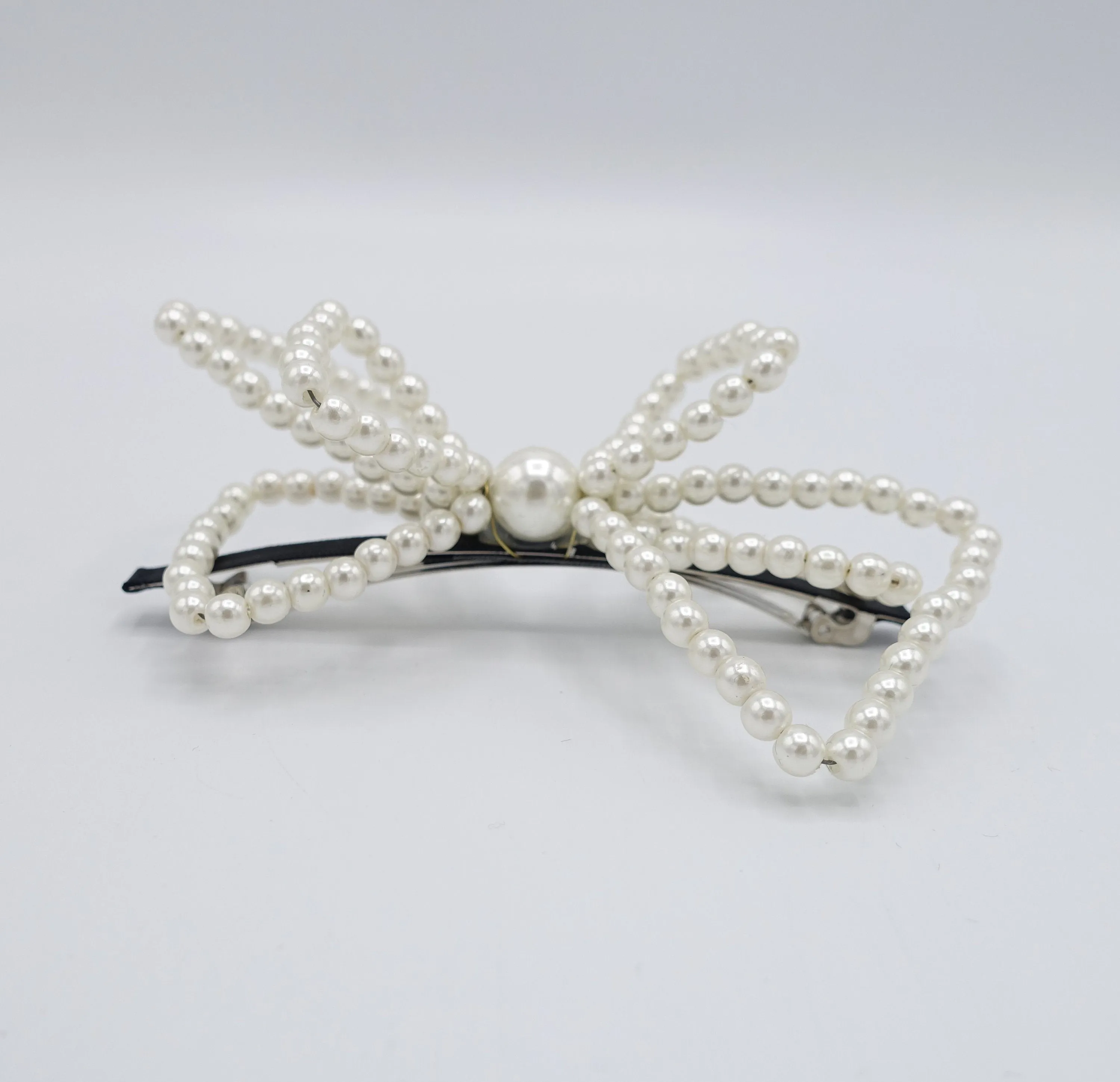 triple pearl bow barrette for women