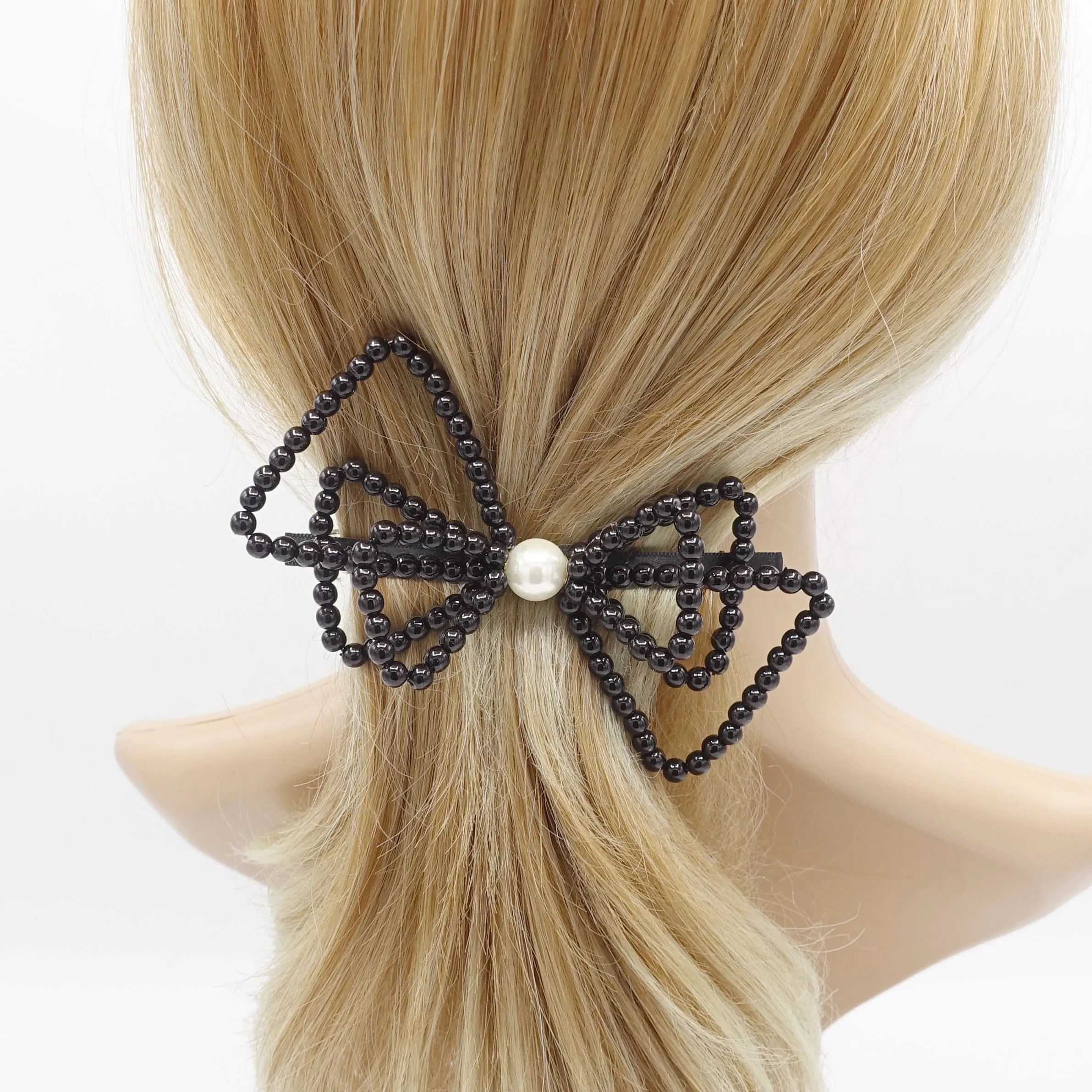 triple pearl bow barrette for women