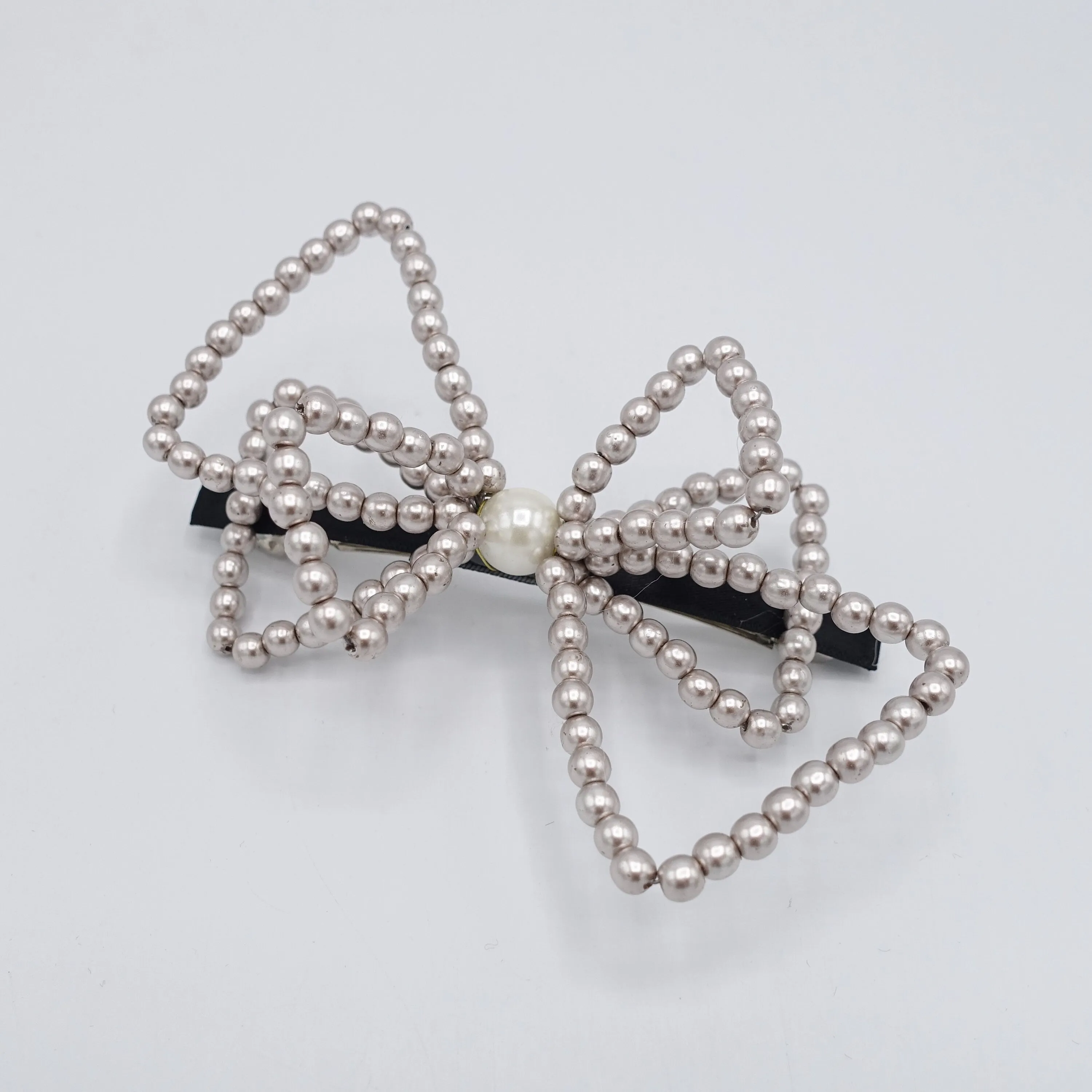 triple pearl bow barrette for women