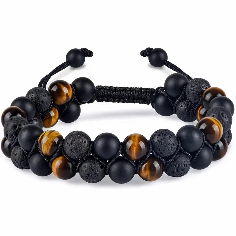 Triple Protection Bracelet 8mm Beads Bracelet Tigers Eye Black Obsidian Hematite Bracelet for Men Women Healing Crystal Bangle