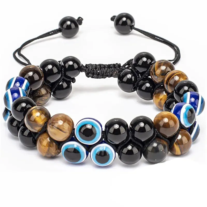 Triple Protection Bracelet 8mm Beads Bracelet Tigers Eye Black Obsidian Hematite Bracelet for Men Women Healing Crystal Bangle