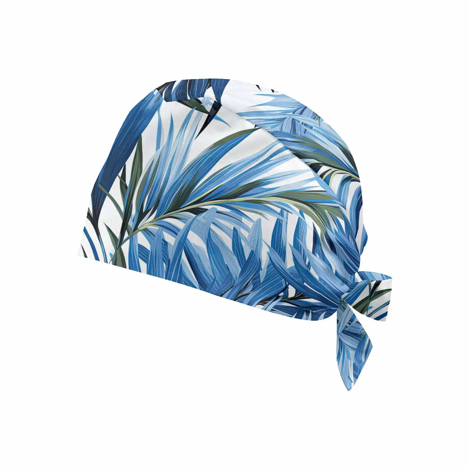 Tropical Palm Leaves Blue  Scrub Cap