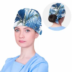 Tropical Palm Leaves Blue  Scrub Cap