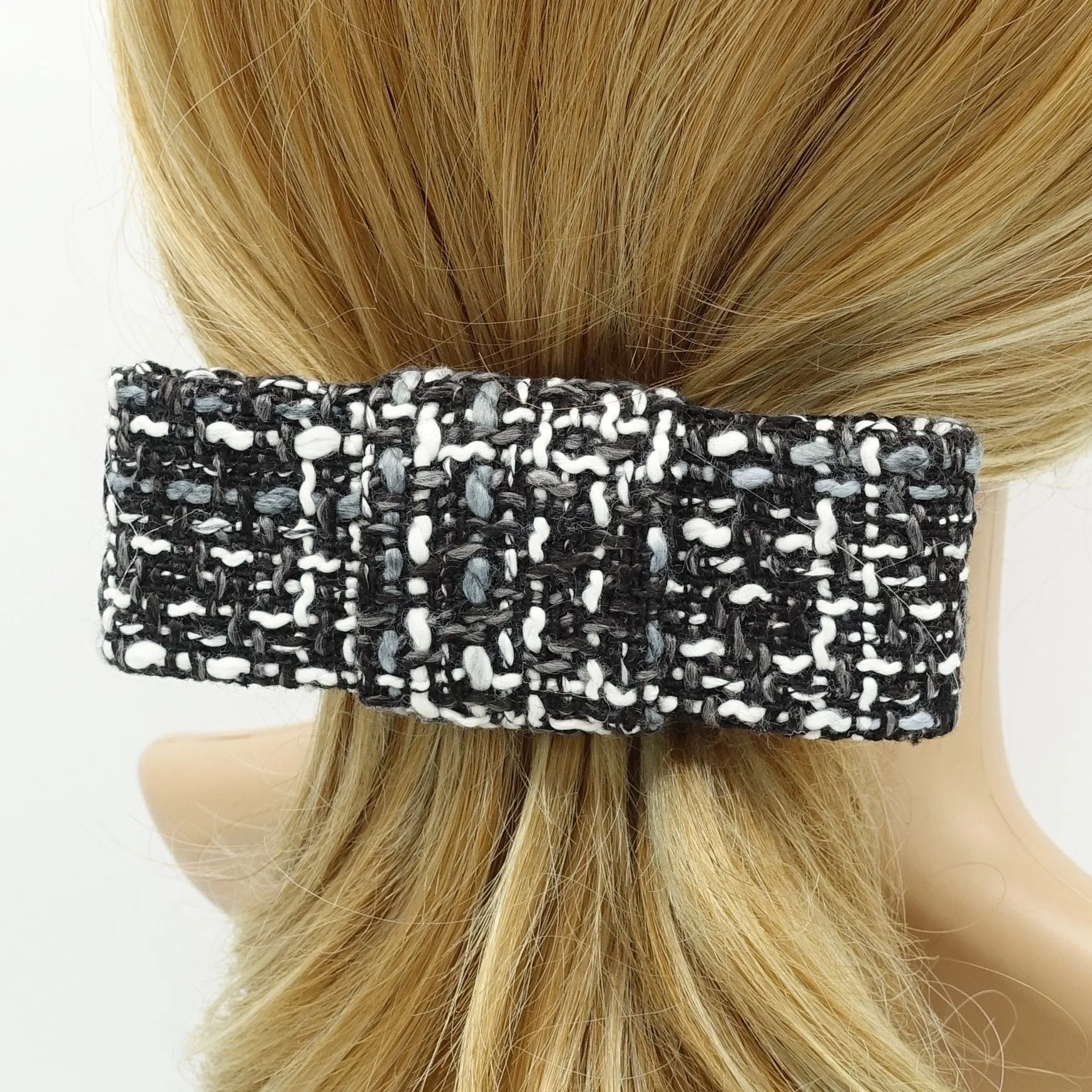 tweed hair bow flat style french barrette Autumn Winter hair accessory for women