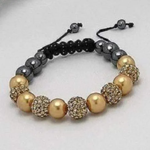 Uber Shamballa Bracelet - Metallic Champagne and Hematite