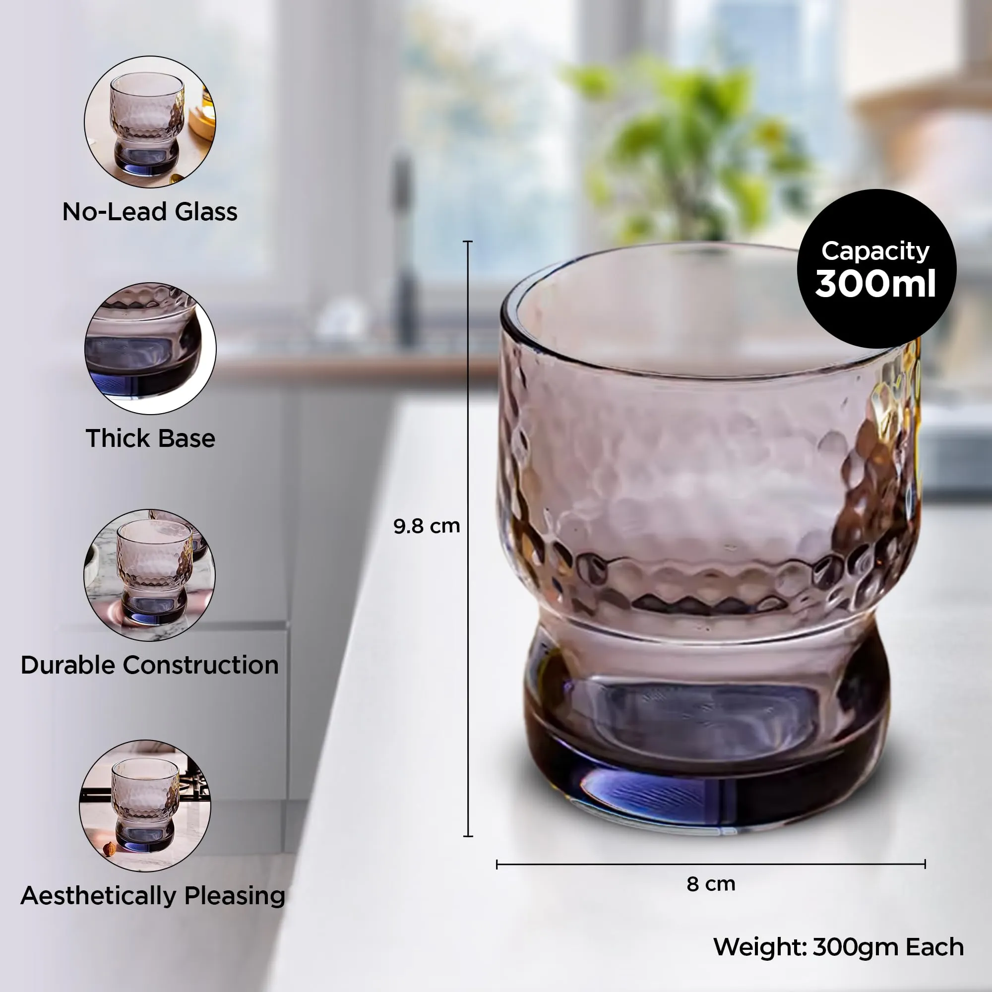 UMAI Water Glasses Set of 2 (300ml Each) | Juice Glasses | Lead Free Drinking Glasses | Kitchen Gift Items | Cold Drink Glass | Cocktail Glass | Kaanch Ke Glass | Housewarming Gifts | Gift for Men