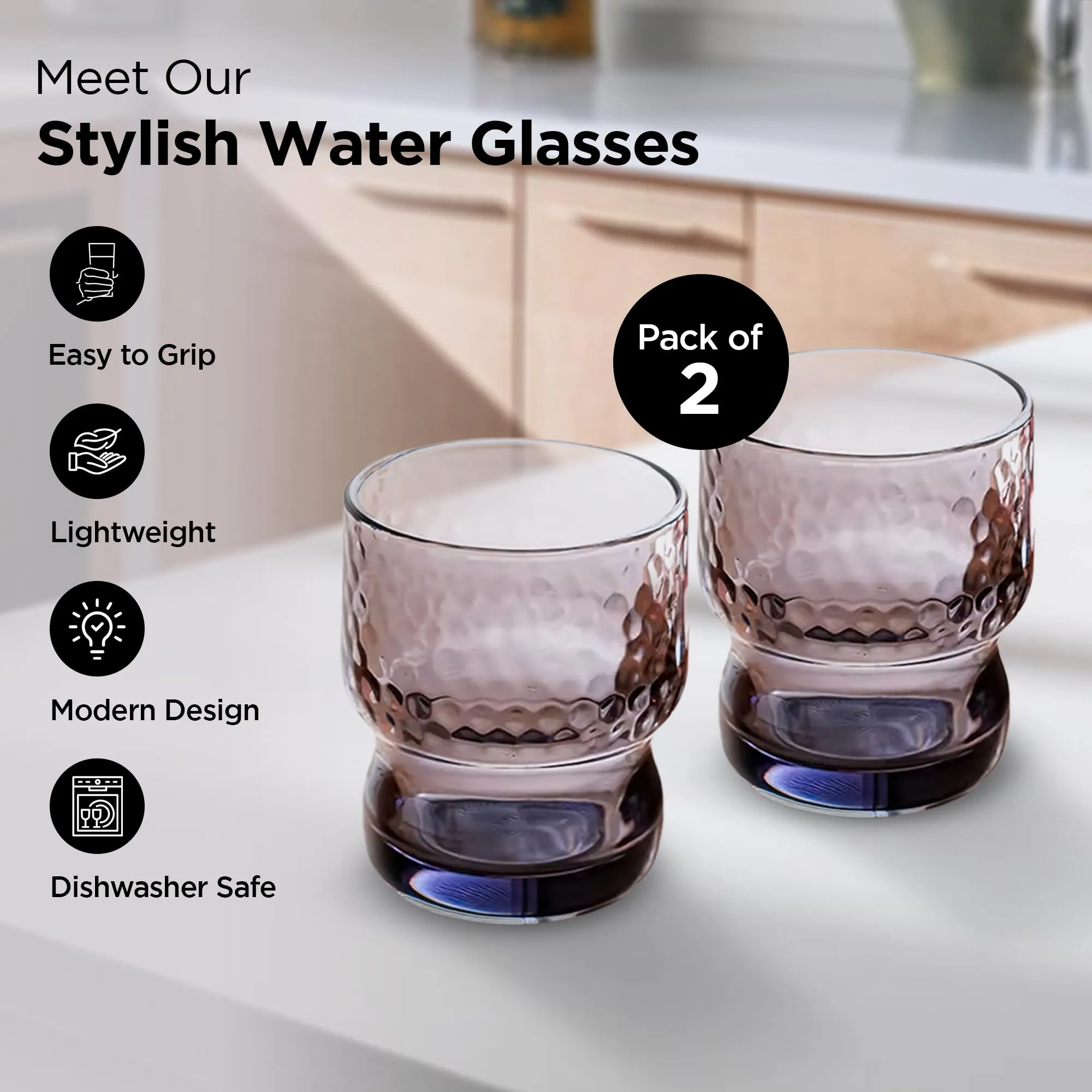 UMAI Water Glasses Set of 2 (300ml Each) | Juice Glasses | Lead Free Drinking Glasses | Kitchen Gift Items | Cold Drink Glass | Cocktail Glass | Kaanch Ke Glass | Housewarming Gifts | Gift for Men