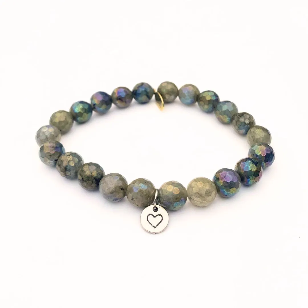 Unicorn Labradorite Crystal Bracelet | Silver Heart Charm