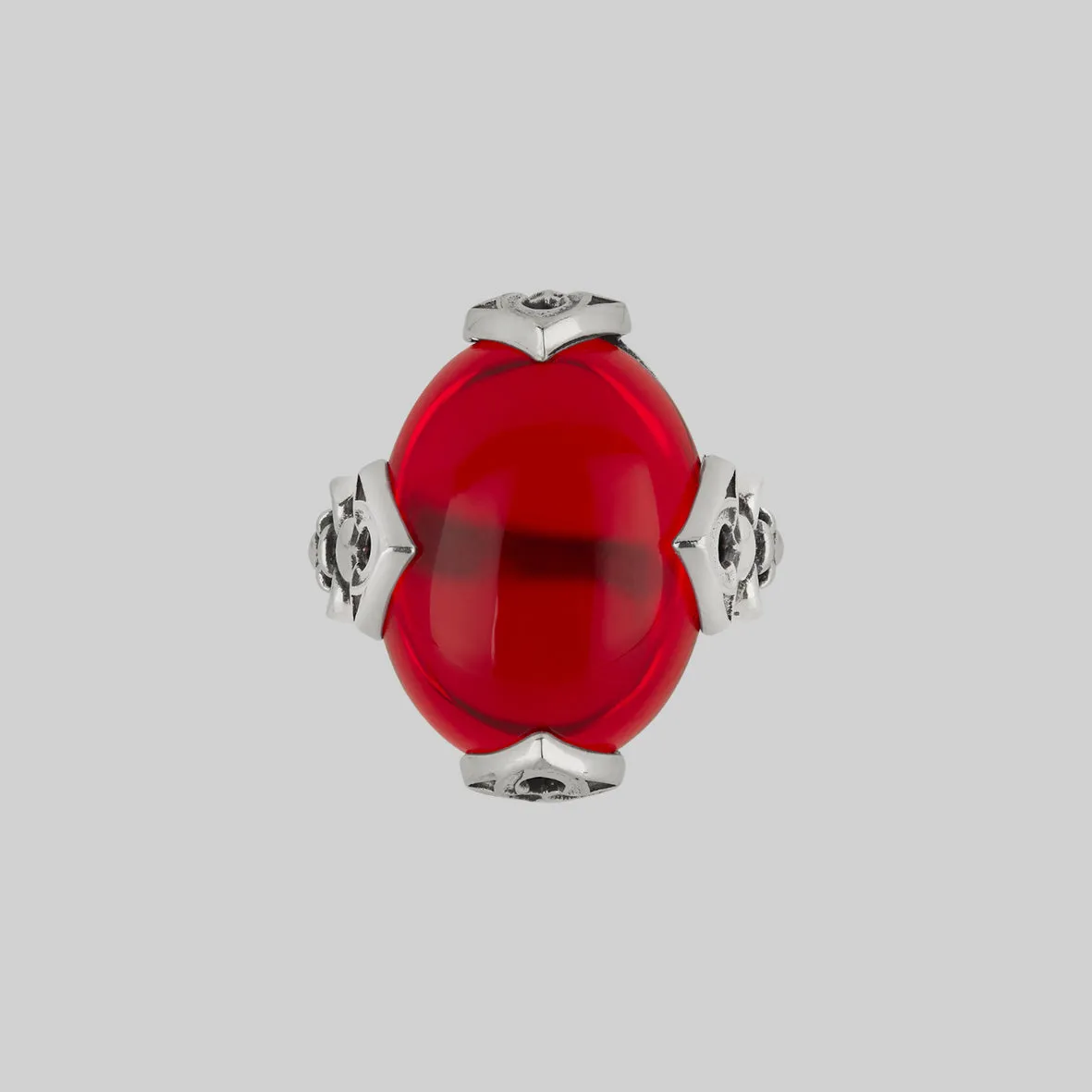 VEIN. Vampesque Gothic Red Glass Ring - Silver