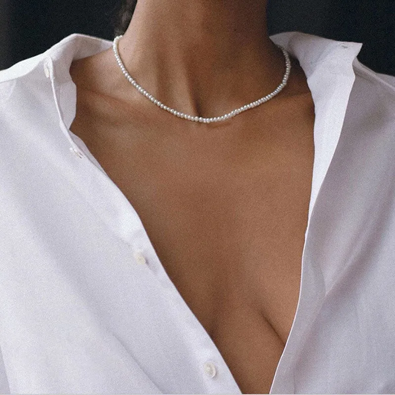 VenusFox New Fashion Elegant White Pearl Choker Necklace Cute Double Layer Chain Pendant For Women Jewelry Girl Gift