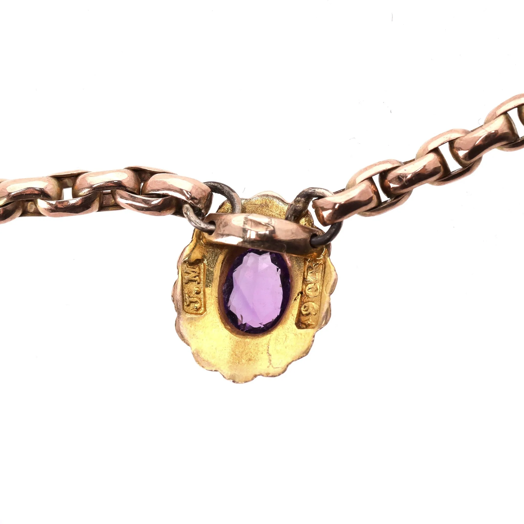 Victorian 15ct Rose Gold, Diamond, Ruby, Amethyst Charm Necklace