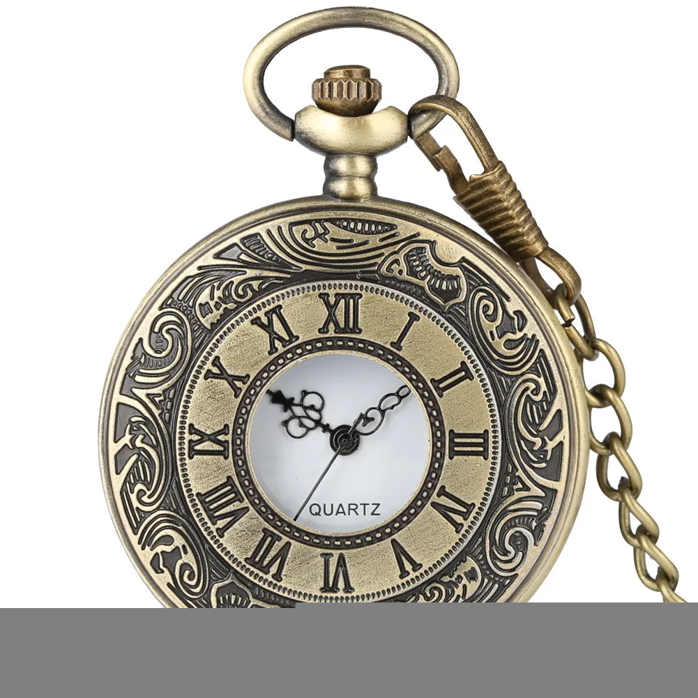 Vintage Charm Black Unisex Fashion Roman Number Quartz Steampunk Pocket Watch Women Man Necklace Pendant with Chain Gifts P427